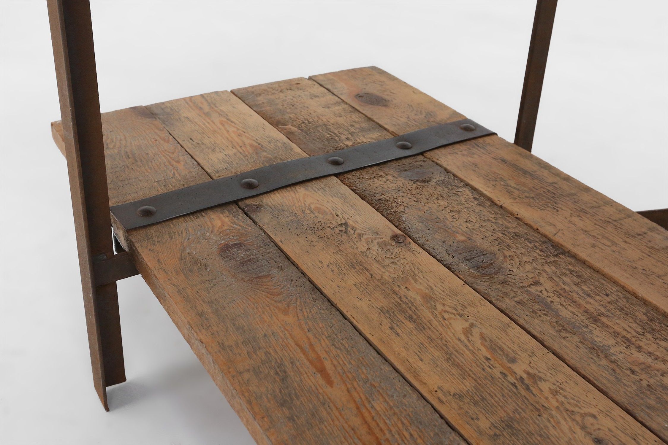  Industrial side tables with metal frame and wooden top and removable platform, Belgium, 1920thumbnail